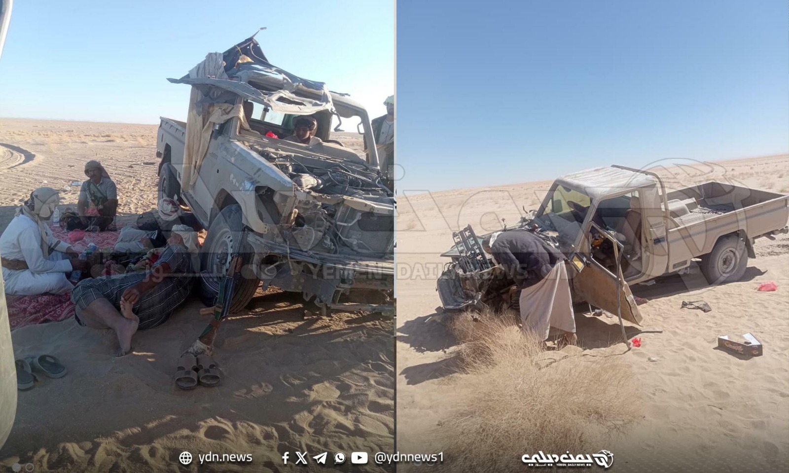 مواطن يفيد بإصابته وتدمير مركبته في انفجار لغم أرضي قرب معسكر عارين